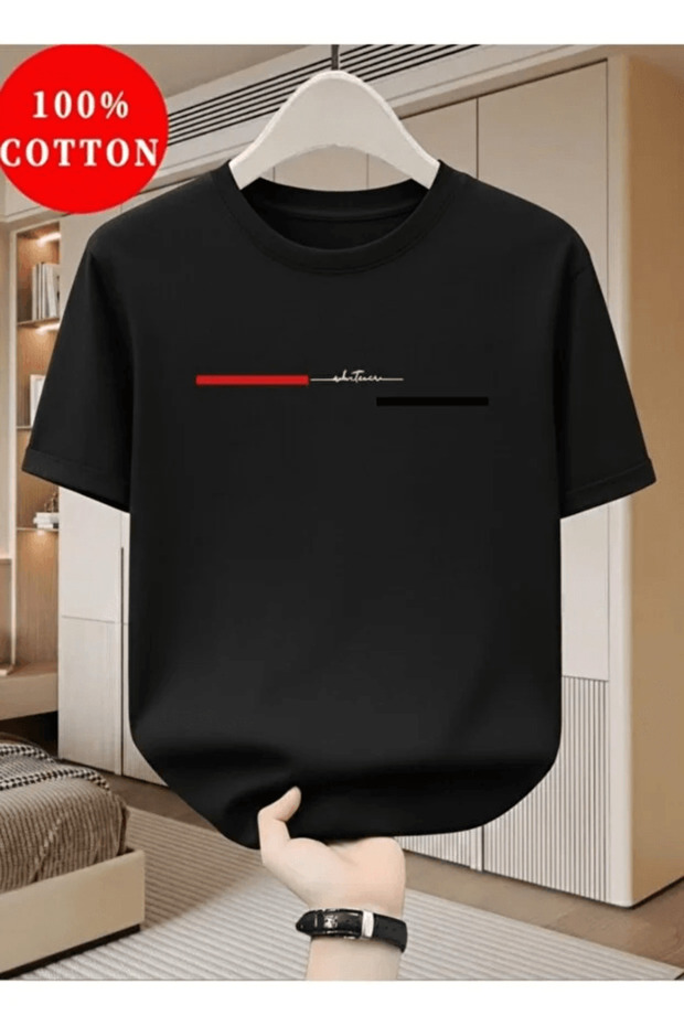 100% Cotton Relaxed Fit T-Shirt with Line and Signature Print