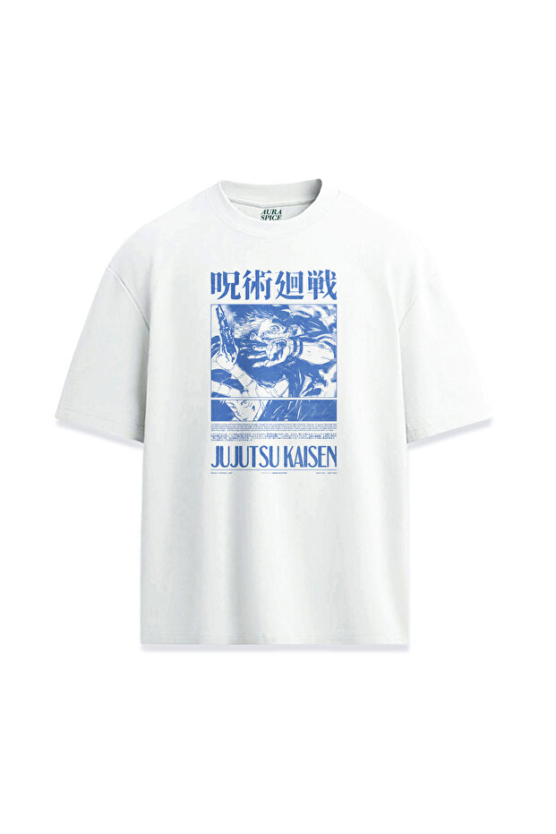 Jujutsu Kaisen Anime Cartoon Printed Design Relax Fit White T-Shirt