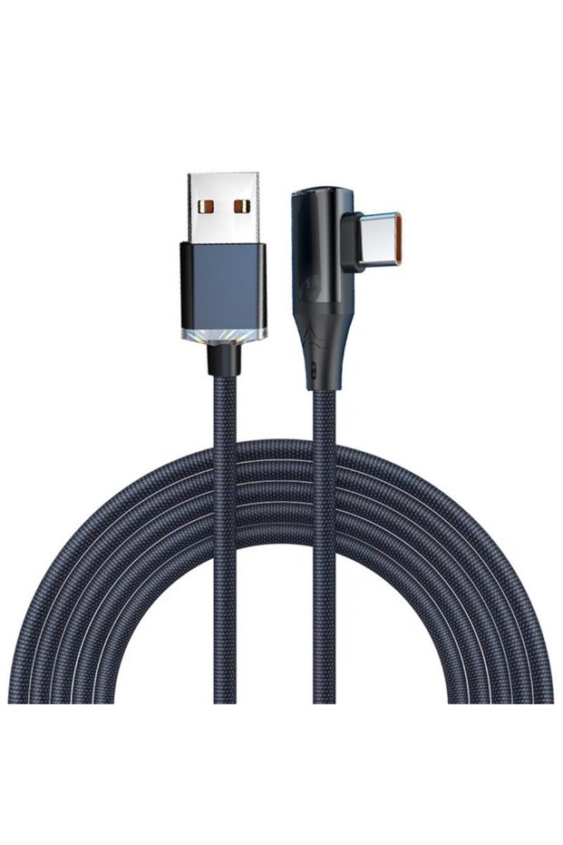 0.25m A to C Black 120W USB C Cable 90 Degree Elbow Mobile Phone USB to Type C Fast Charging Data Co