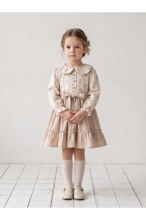 Girl's Premium Series Baby Collar Bow Detailed Dress