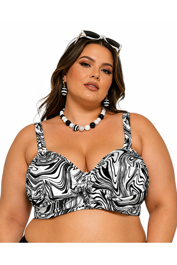 Plus Size Strapless Fixed Padded Patterned Adjustable Strap Women's Bikini Top