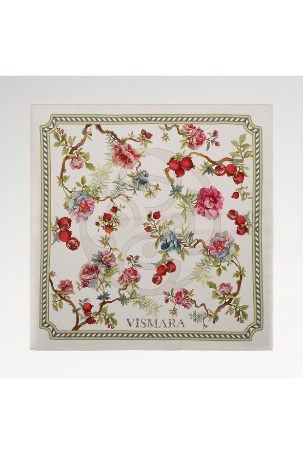 Milano Women's Melagrana Patterned Tivil Silk Scarf White 90X90