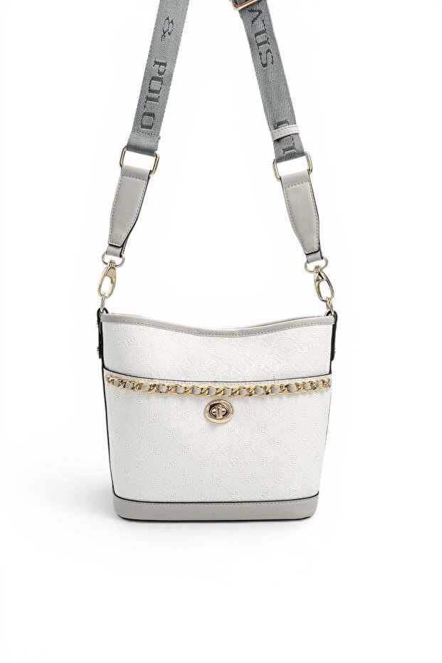 White - Women's Shoulder Bag with Gray Logo Sp1284