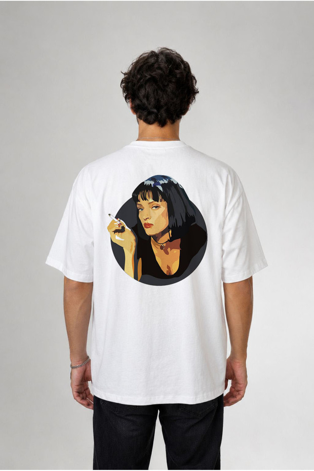Pulp Fiction Printed Oversize Cotton White T-Shirt