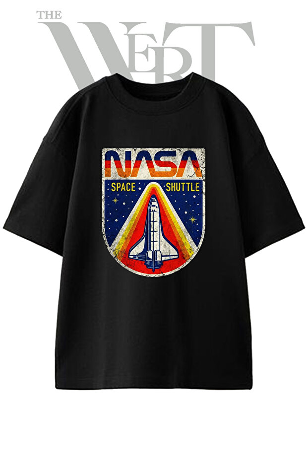 Nasa Space Shuttle_1 Design Printed Unisex Black Oversize T-Shirt