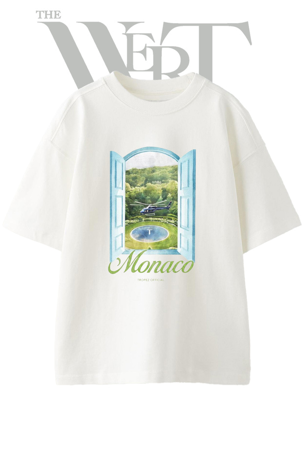 Monaco Helicopter Design Printed Unisex White Oversize T-Shirt