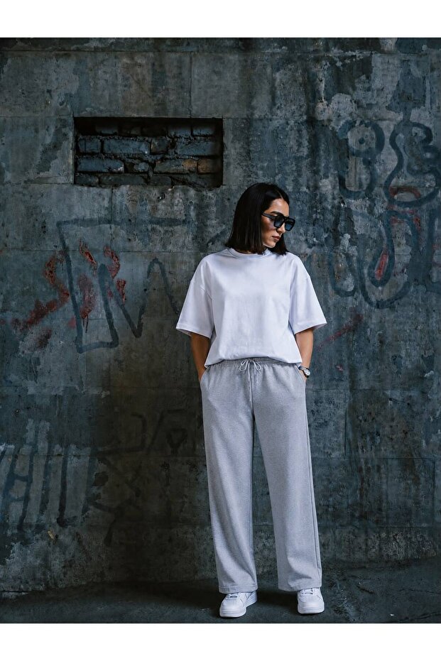 Women's Premium Tracksuit Set White T-Shirt 2 Thread Tracksuit Bottom (Set)