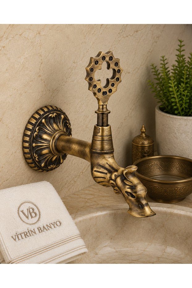 Antique Kurna Faucet with Ottoman Fish Figure Nostalgia Hammam Faucet Brushed Complete Brass