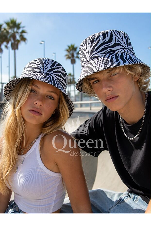Unisex Black White Zebra Pattern Bucket Hat Fisherman Cap Summer Sun Protection