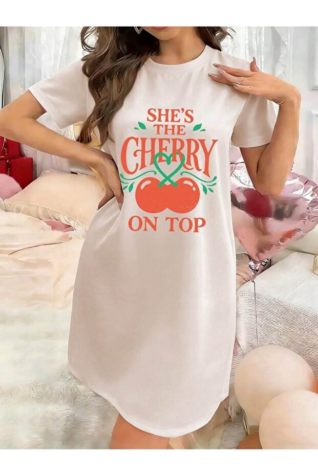Women's White Extra Long Oversize Typography Text and Graphic T-Shirt