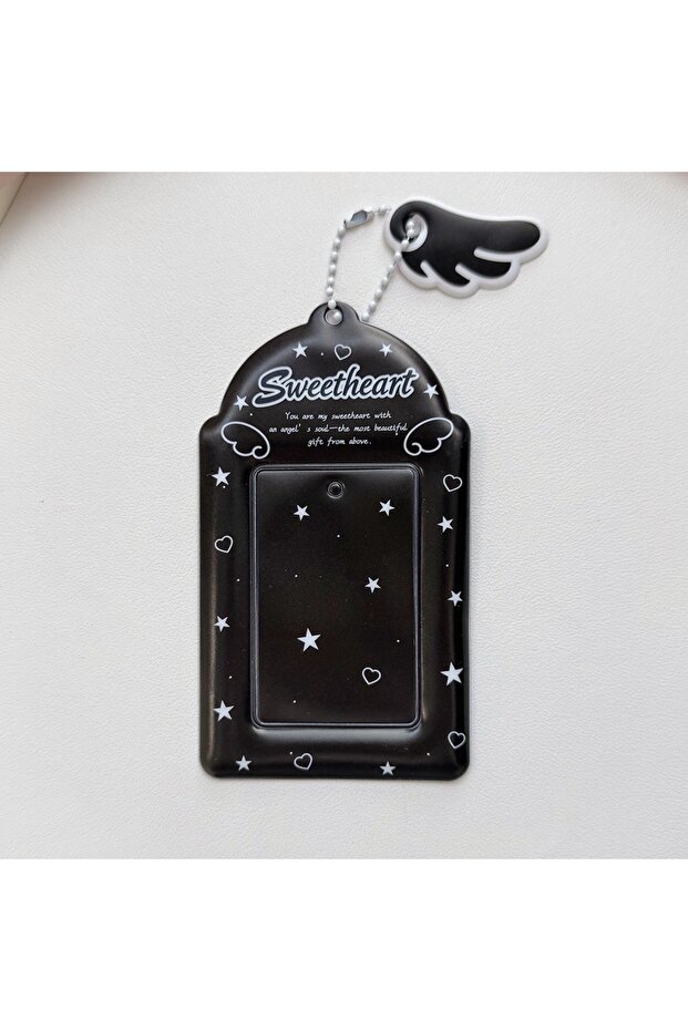 black PVC Card Holder Angel Wings Card Case Cute 1 Inch Photocard ID Storage Protector Display Card