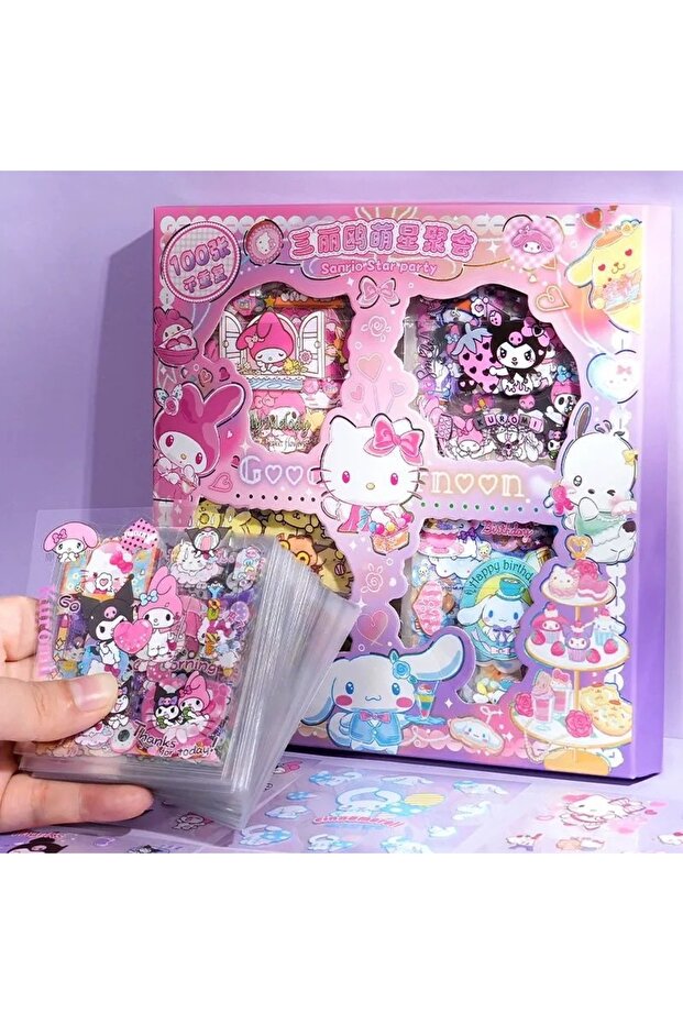 100Pcs Kawaii Sanrio Stickers Box, Waterproof PET Decals for Kids Girls, DIY Guka Journal Scrapbook
