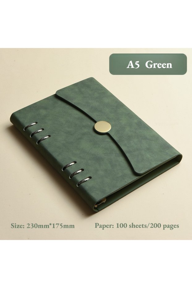 A5 Green A5 Binder Notebook PU Leather Cover Refillable 6 Ring Personal Notebook 200 Sheets Dawling