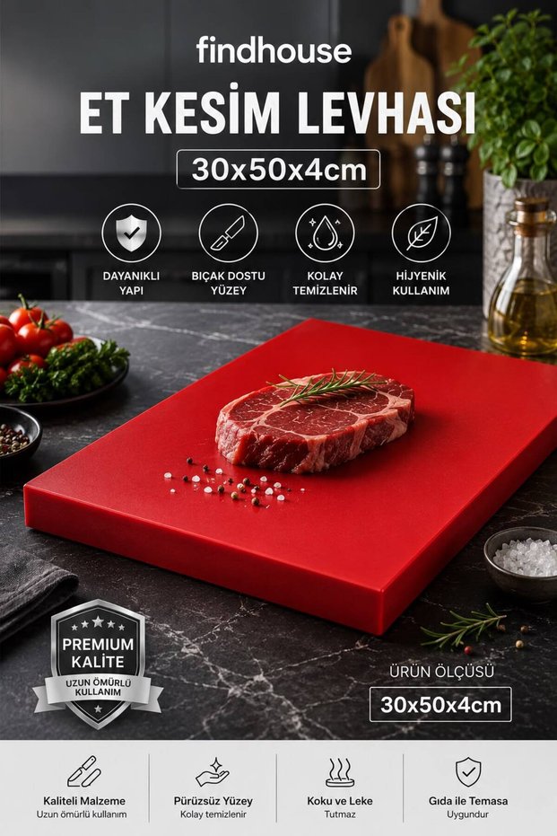 Red Color Polyethylene Meat Cutting Board 30X50X4 cm Butcher, Restaurant, Cafe, Hotel, Market