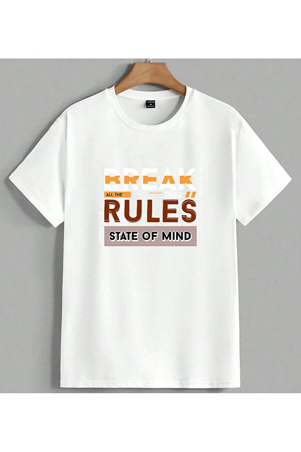 Rules State of Mind Typography Printed Unisex Oversize T-Shirt White