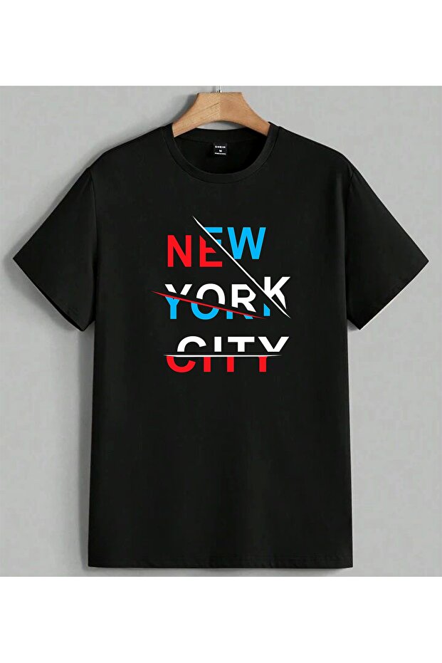New York City City Text Printed Unisex Oversize T-Shirt Black