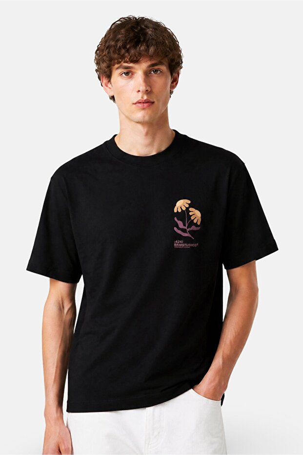 Men Crew Neck Short Sleeve Brand Logo T-Shirt, Black