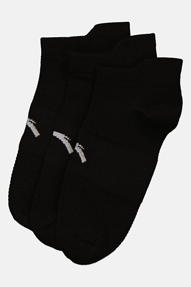 Kids Boy 3 Pairs Brand Logo Ankle Socks, Black