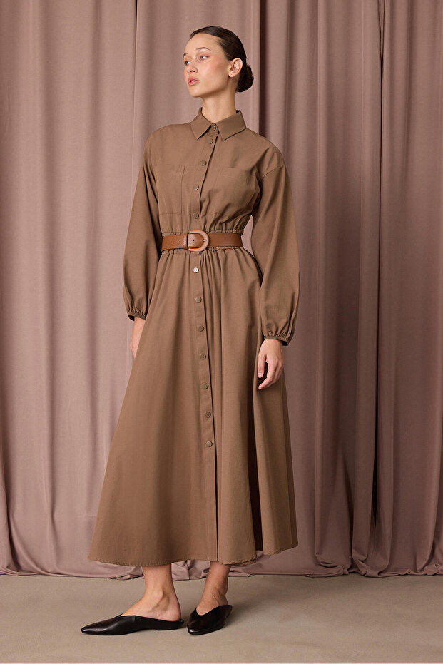 Elastic Waist Poplin Dress