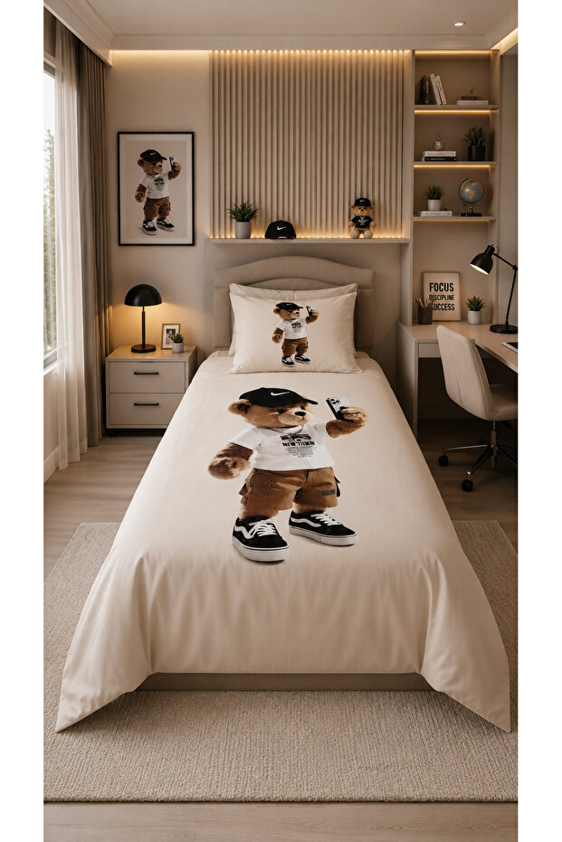 Ayicik Digital Printed 100% Cotton Single Duvet Cover Set (4 Pieces)