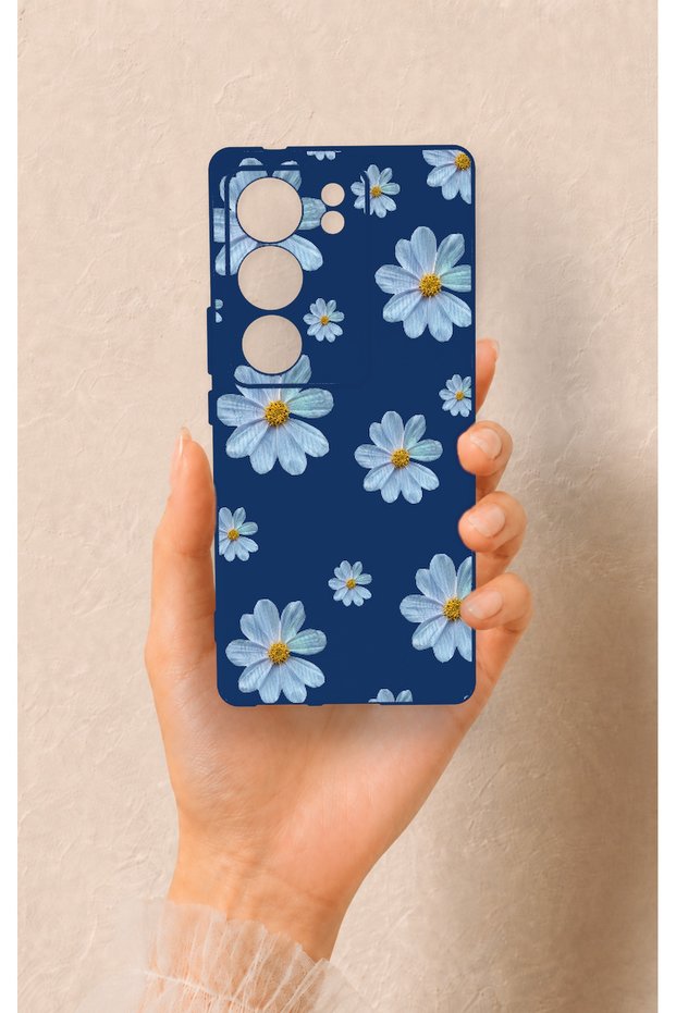 Vivo V29 Compatible Blue Daisy Patterned Silicone Case