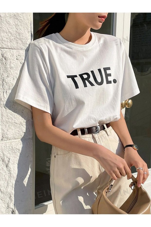 Women's White True Printed Oversize T-Shirt