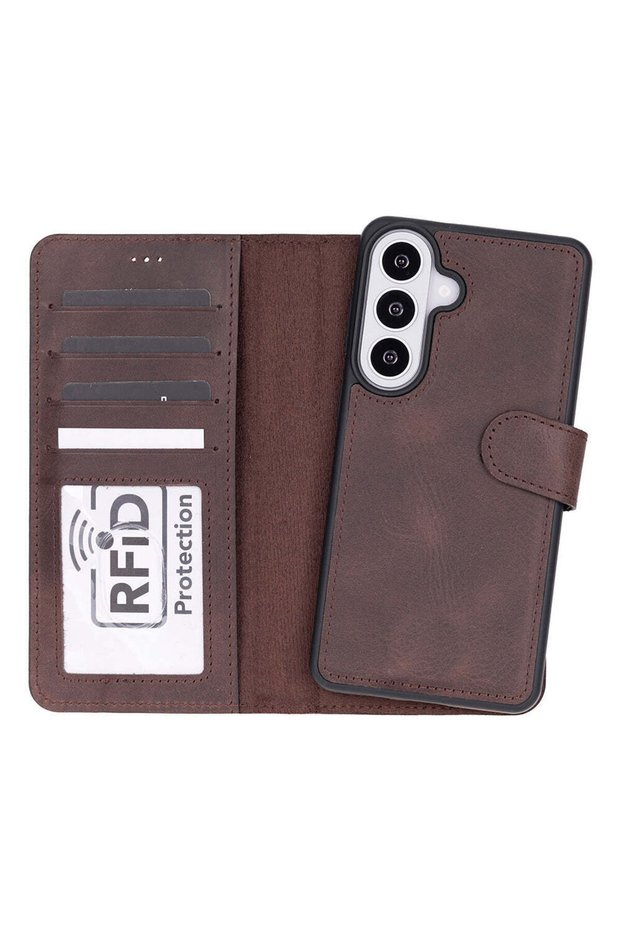Monte deep brown samsung galaxy s26 plus (6.7") genuine leather removable wallet phone case
