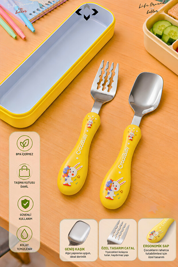 Special Edition Boxed Baby and Child Fork Spoon Set 2 Pieces Ergonomic Handle School Nutrition Travel