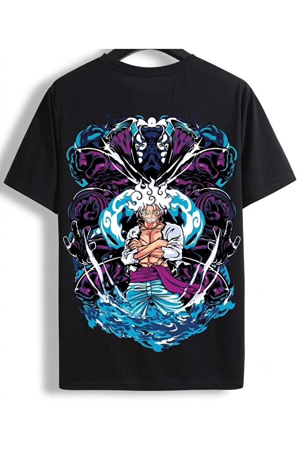 Unisex Oversize Anime Character Printed Black T-Shirt