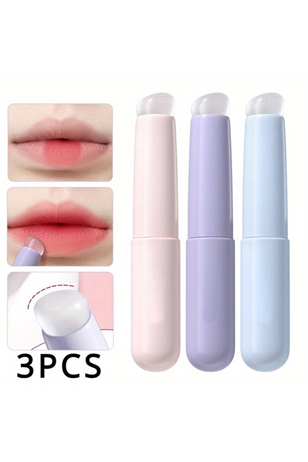 3PC Mixed Colors Silicone Lip Brushe with ABS Plastic Handle, Portable Lipstick & Lip Balm Applicato
