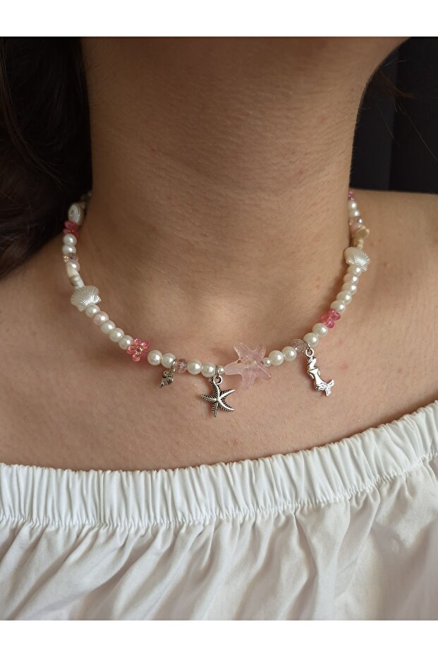 Pink Summer Pink Theme Summer Charm Bead Necklace Y2K