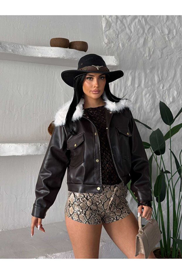 Premium Quality Lined Leather Jacket with Plush Fur Collar