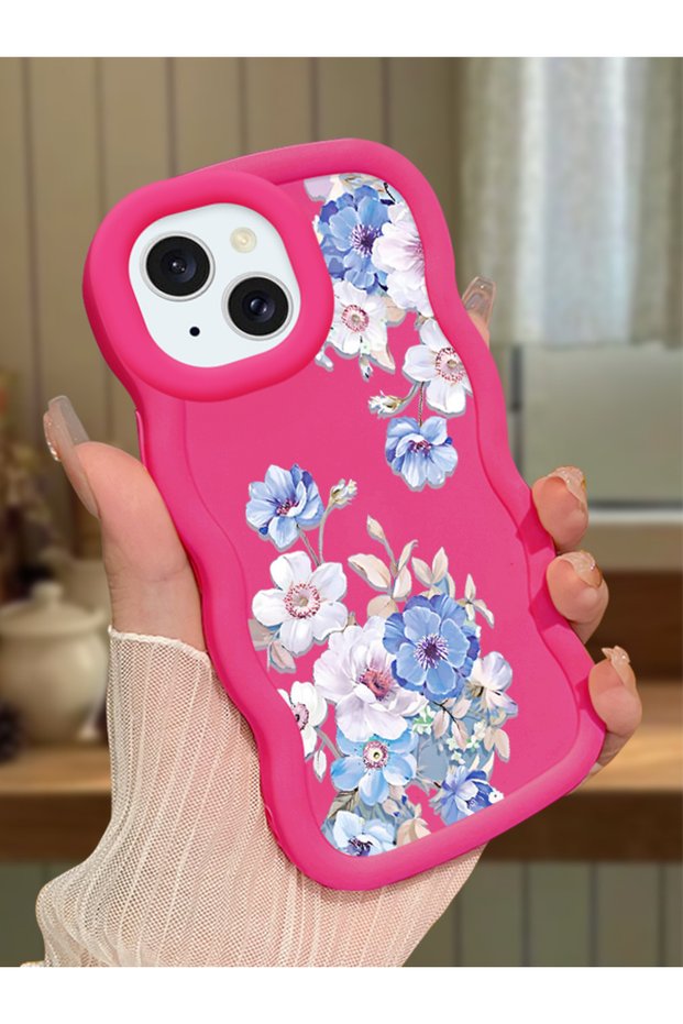 iPhone 13 Compatible Case Camera Protector Red Silicone Couple Phone Case Floral Pattern