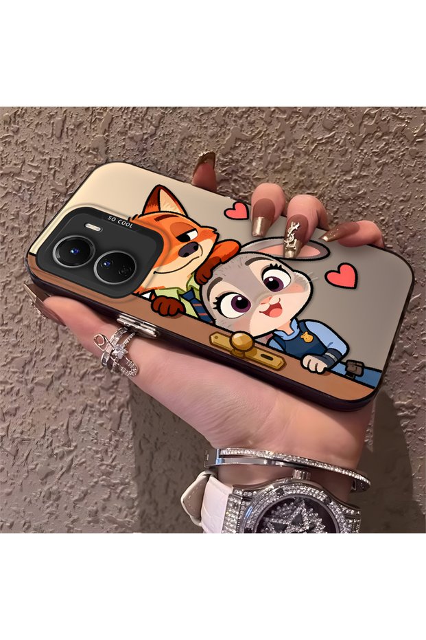 Vivo Y16/Y02S/Y56 Compatible High Quality Cartoon Fox and Rabbit Couple Printed Case