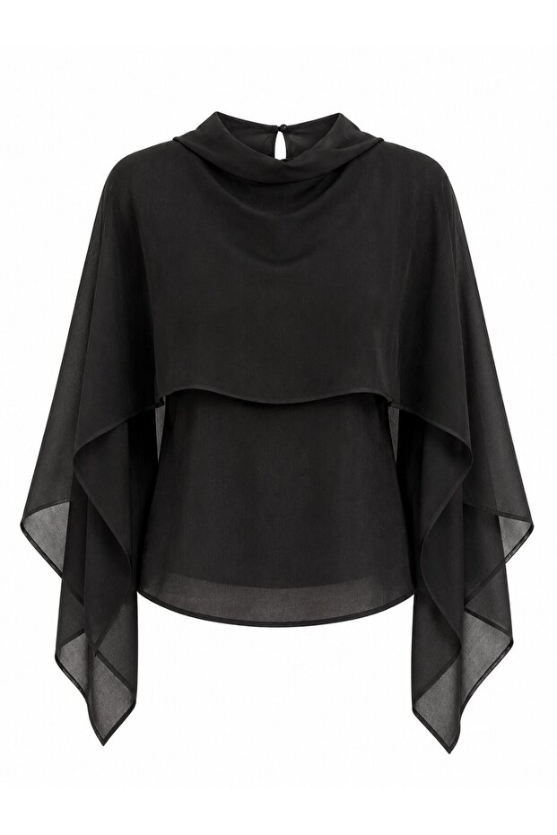Black Shawl Detailed Blouse - 3251