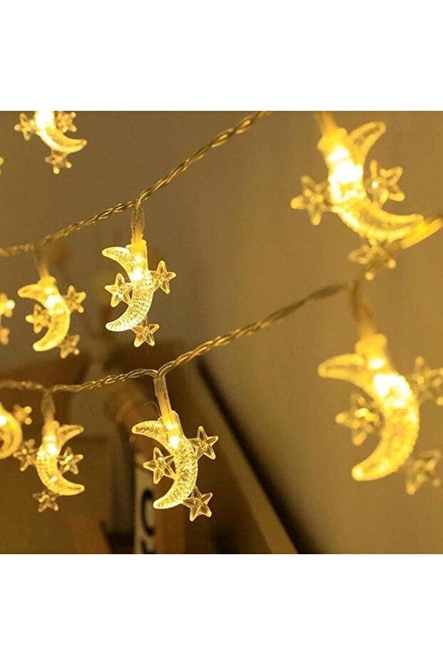 أضواء سلسلة LED بطول 6 متر، 40 مصباحًا، زينة رمضان، أضواء على شكل هلال ونجوم