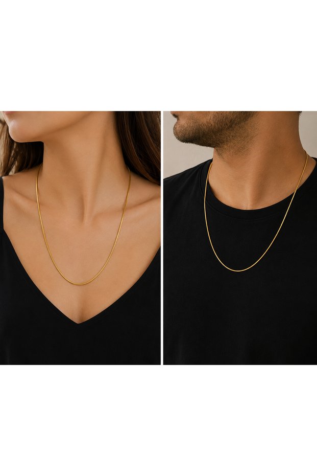 Gold Color Flat Snake Chain Necklace – 316L Stainless Steel Minimal Design