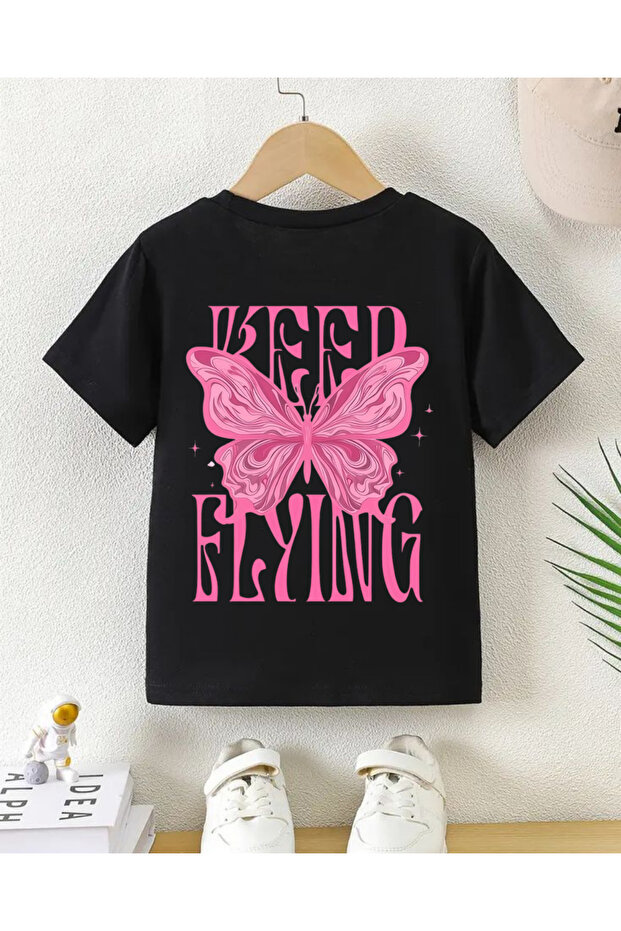 Pink Butterfly Back Print T-Shirt for Girls