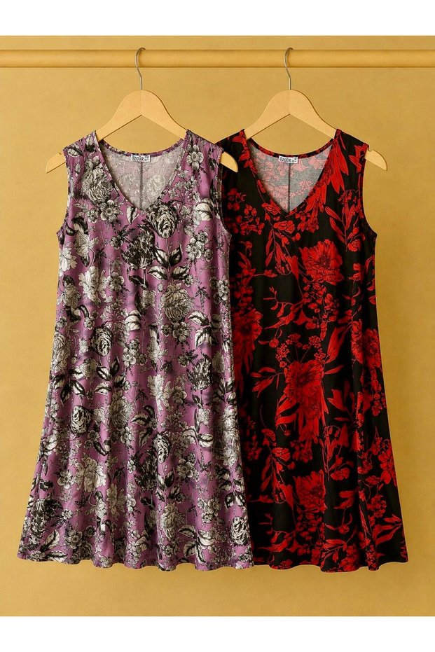 2 Pieces V-Neck Plus Size Viscose Thick Strap Dress