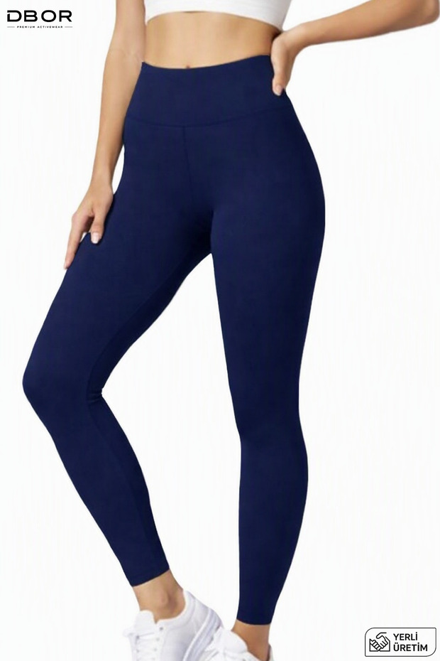 Navy Blue High Waist Gathering Diving Fabric No Show Side Seamless Women's Premium Scuba Daily Sports Leggings