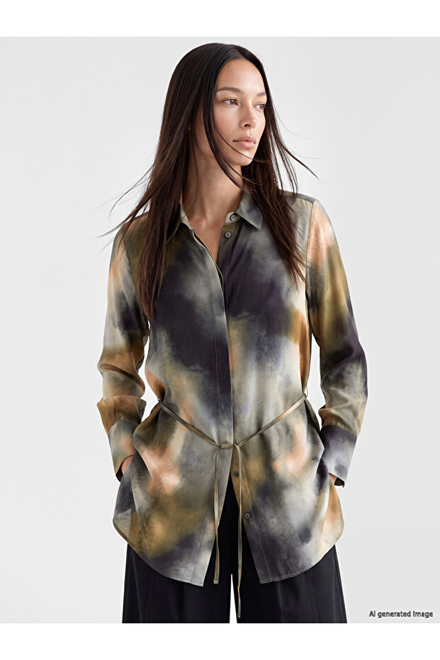Green Tie-Dye Patterned Women's Shirt Tunic