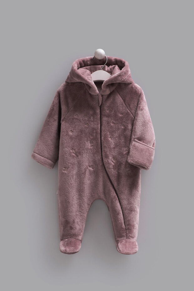 100% Cotton Baby Girl Romper with Hood, Plush Baby Romper with Gloves and Booties