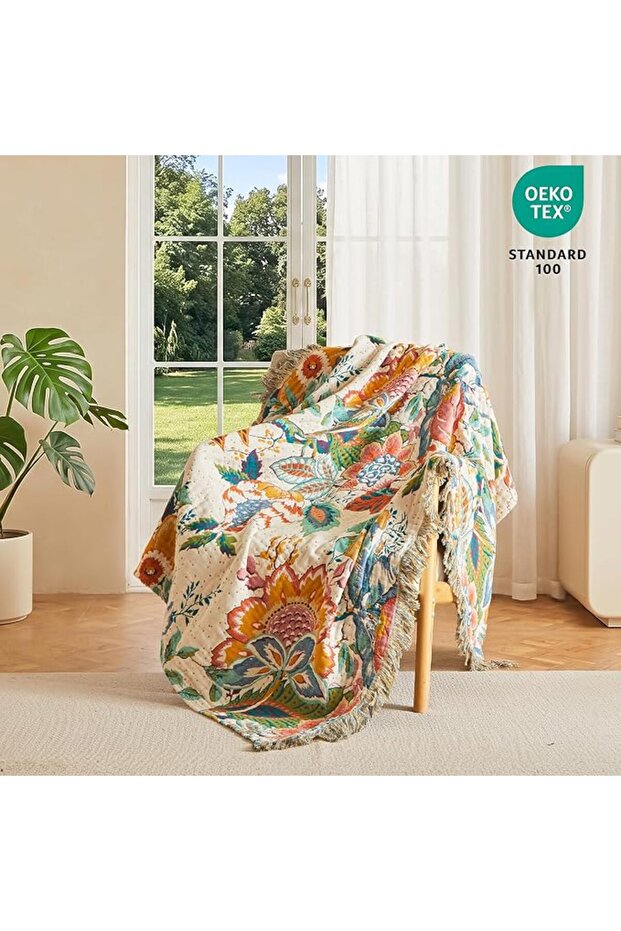 MSGKV Boho Throw Blanket 100% Cotton Blankets for Bed Couch 60'x80', Soft Fall Mexican Blanket Trave