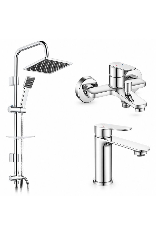 E.C.A Fast Bathroom + Sink Faucet + Tema 53260 Quadro Rain Practical Shower System