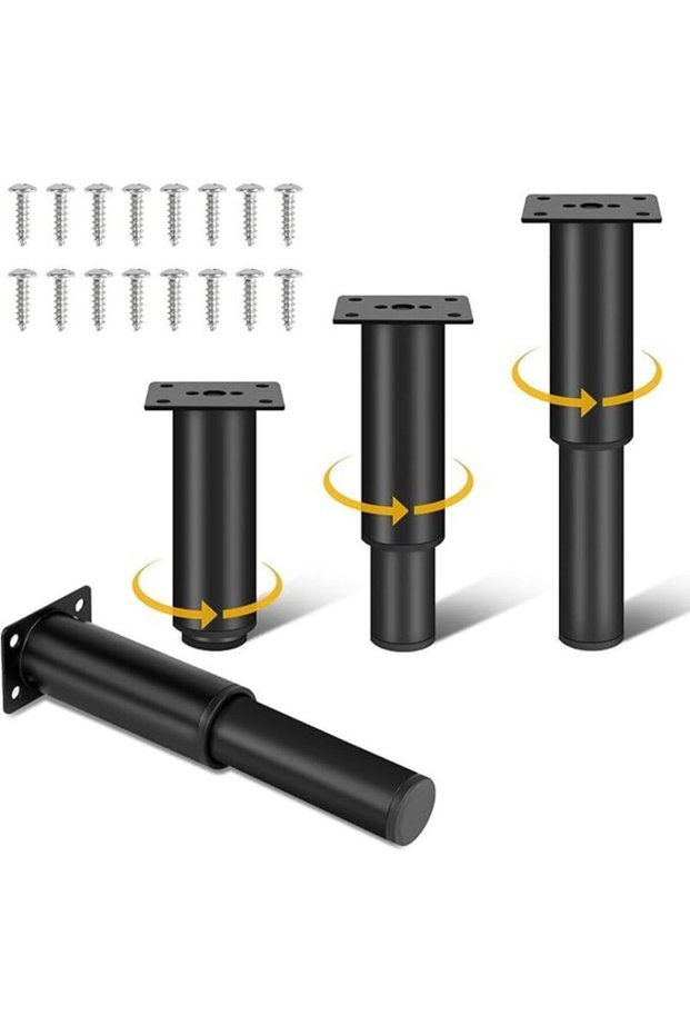 Adjustable metal furniture legs (18 to 30 cm) – set of 4, suitable for beds, sofas, dressing tables, chairs, and coffee tables – black.