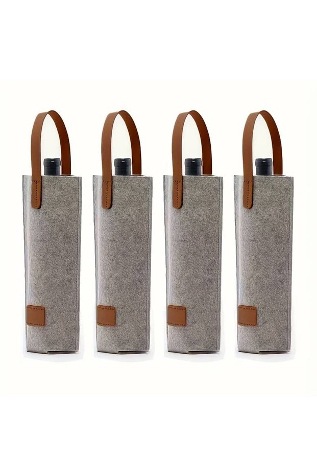 Four-pack of felted single-bottle insulated wine bags, padded, perfect as a gift, for wine lovers, or a wedding present (grey).