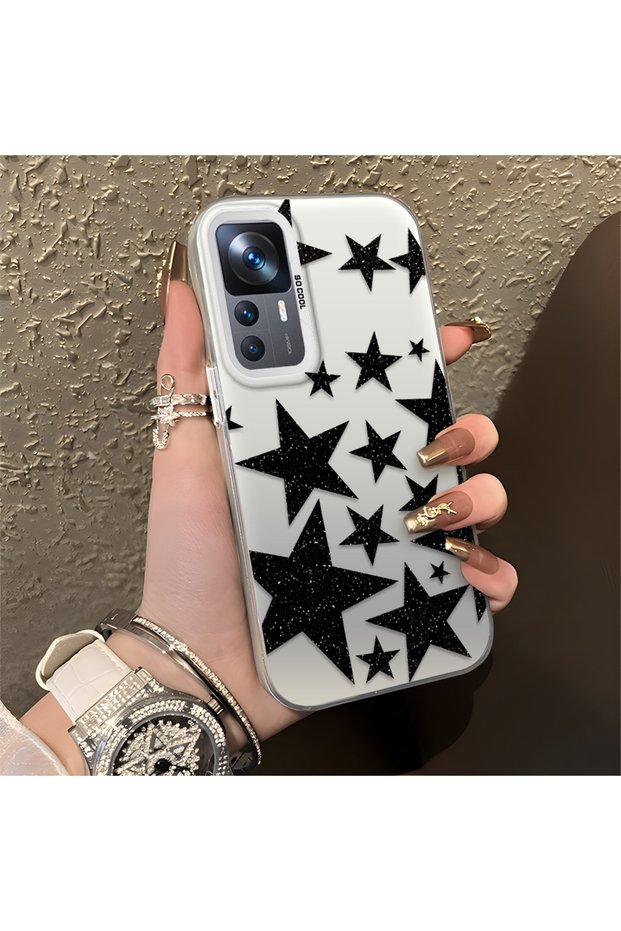 Mi 12T/12T Pro Compatible High Quality Flat Print Black Star Pattern Cool Silicone Phone Case