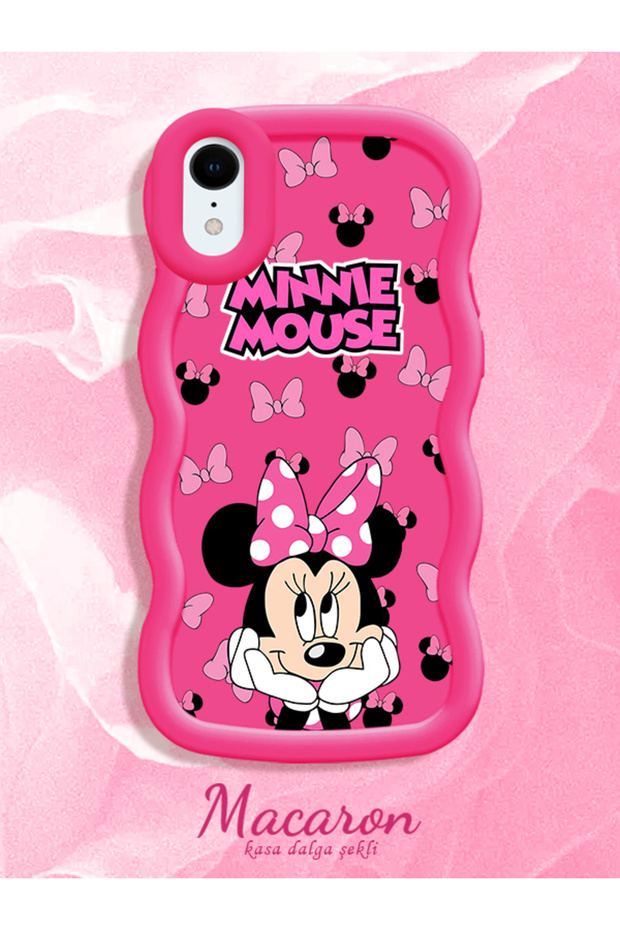 iPhone Xr Compatible Wavy Frame Mouse Cartoon Patterned Quality Silicone Phone Case