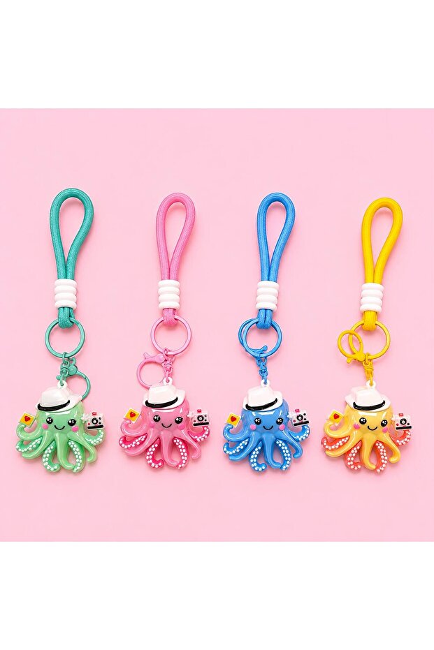 4-Piece Octopus Figured Keychain and Bag Ornament