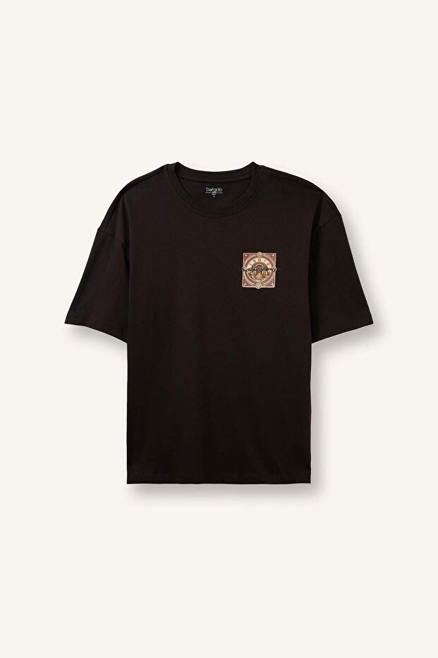 100% Cotton Boxy Fit Crew Neck Back Print Short Sleeve T-Shirt H4833Ax26Au
